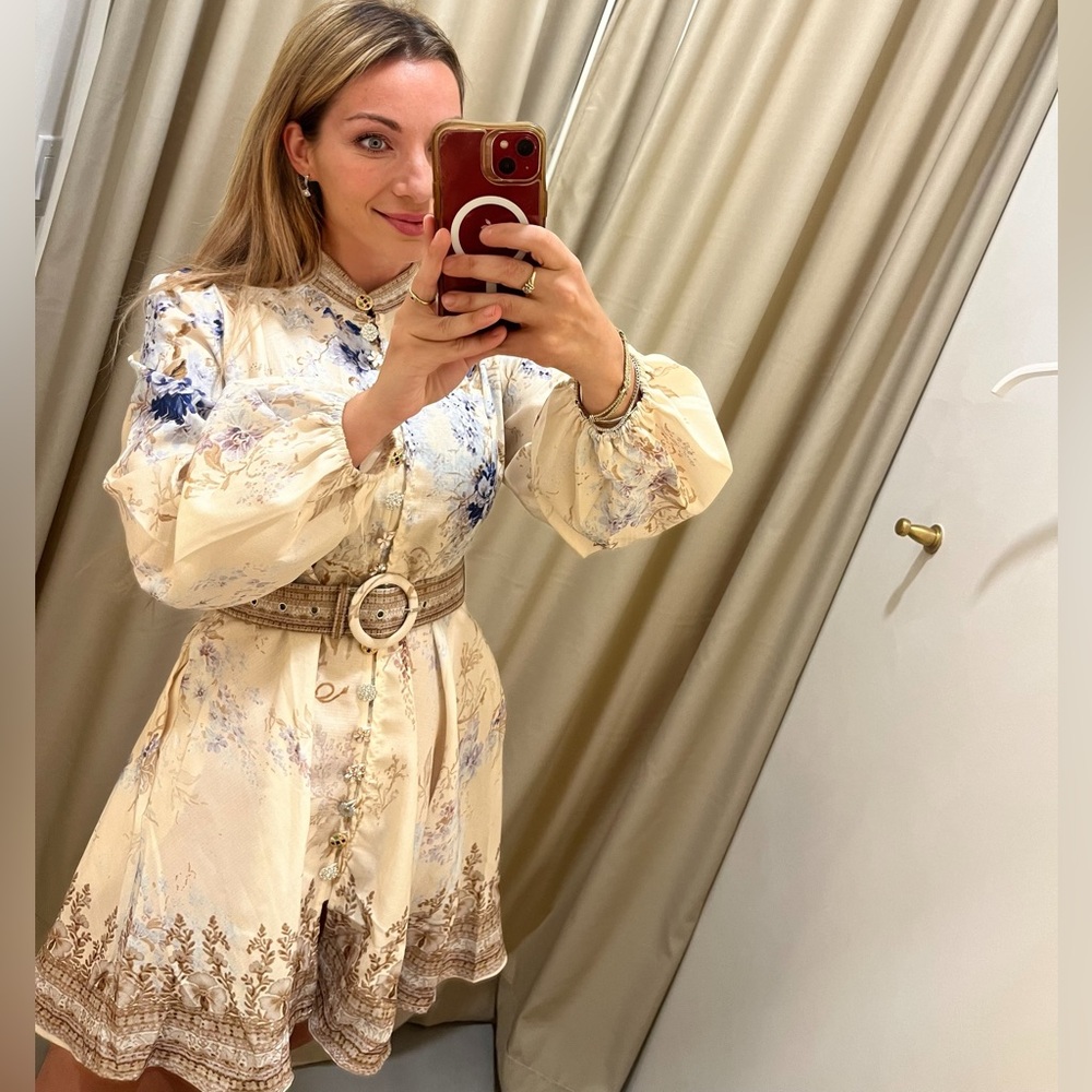 NWT Floral Button Down Linen Zimmermann Style Dress with O Belt
Small
Multicolor